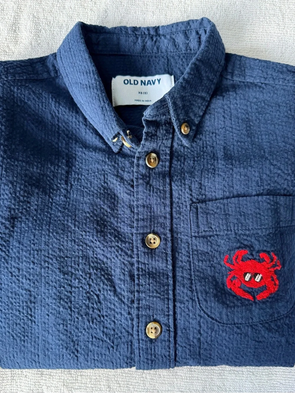 Old Navy Navy Button-Down Shirt with Red Crab Patch - Boys